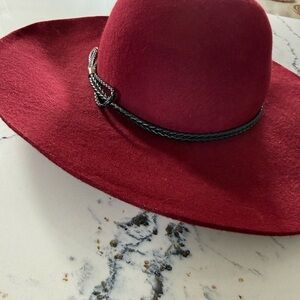 Women's Wide Brim Burgundy Felt Hat with Braided Trim